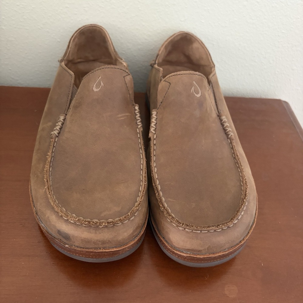 Olukai Moloa Slip On Men 9.5 Brown Leather Casual Loafer 10128-2733 Outdoor